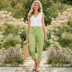 Vintage Gap Factory Green Floral Ankle Crop Pants Size 8 Curvy Cotton Capri